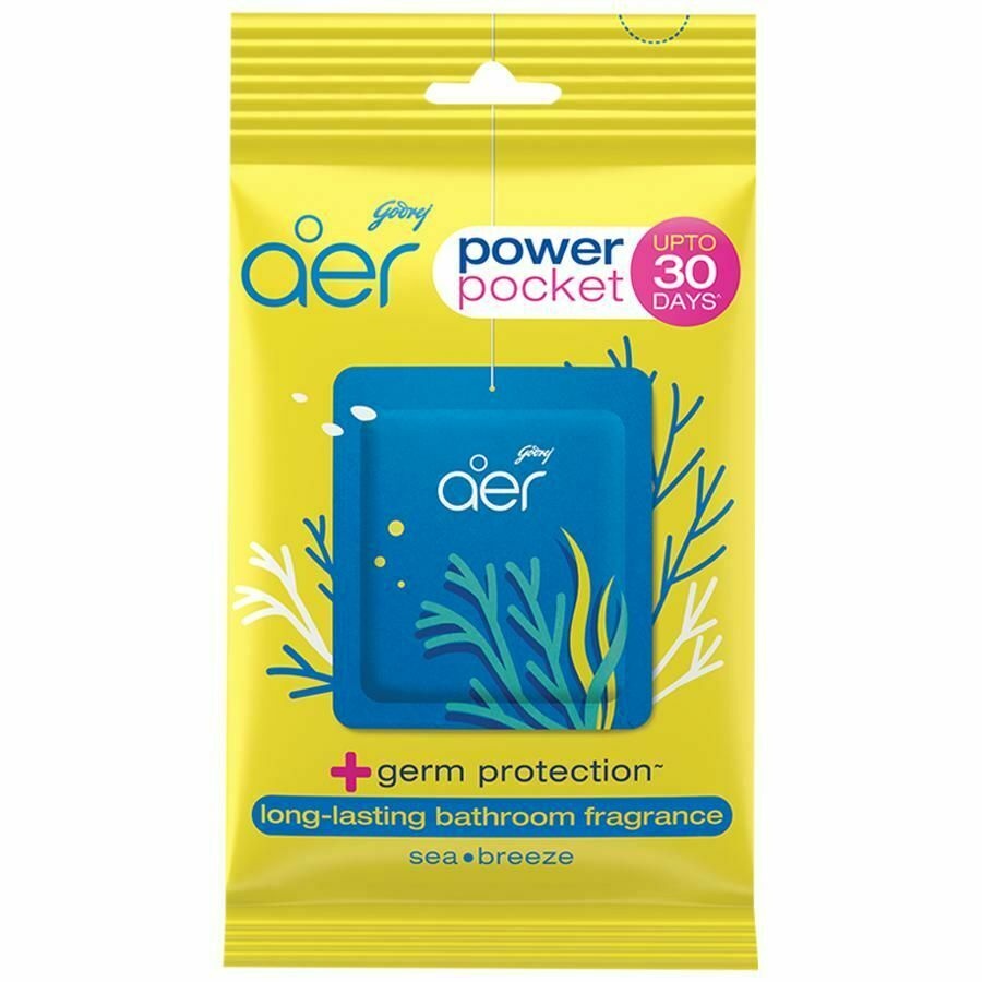 1 X Godrej Aer Power Pocket Sea Breeze 10g Lasting Bathroom Fragrance